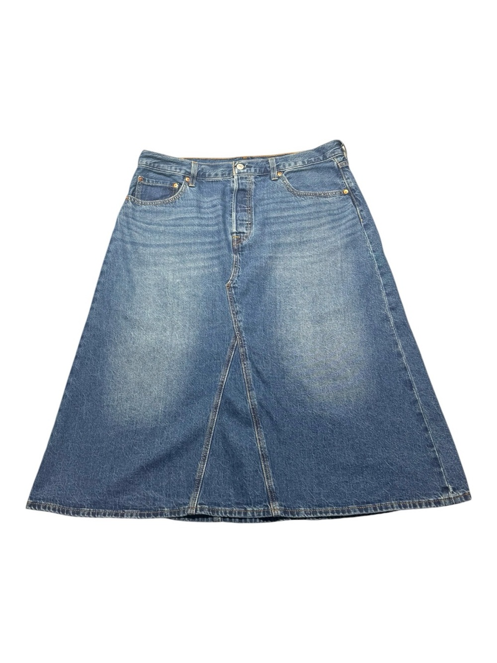 Levi's High-Rise A-Line Decon Skirt Women’s 33 Button Fly blue denim Western Y2K
